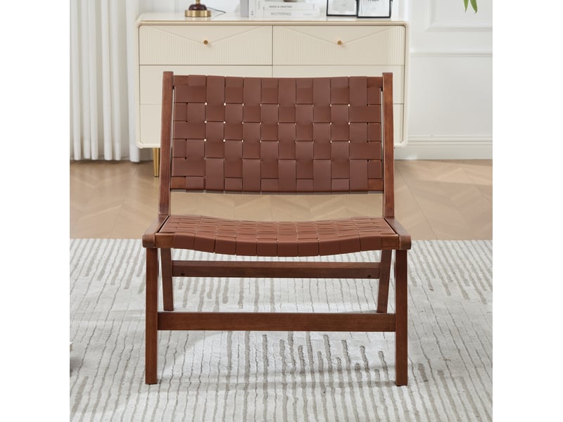  Fauteuil 71x66x72 cm à motif damier en bois et polyuréthane (pu) brun  - Conforama B