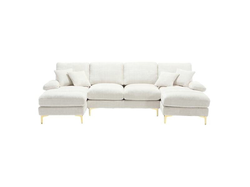 Canapé panoramique modenvie 4 places en u 272 x 136 cm chenille beige pieds en métal - Conforama A