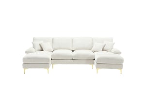 Canapé d'angle compressé panoramique fixe <strong>MODENVIE</strong> <strong></strong> 4 places Tissu beige