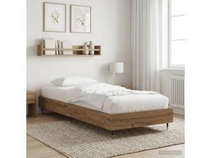 Lit adulte, lit simple, cadre de lit chêne artisanal 80x200cm bois d'ingénierie cf5679