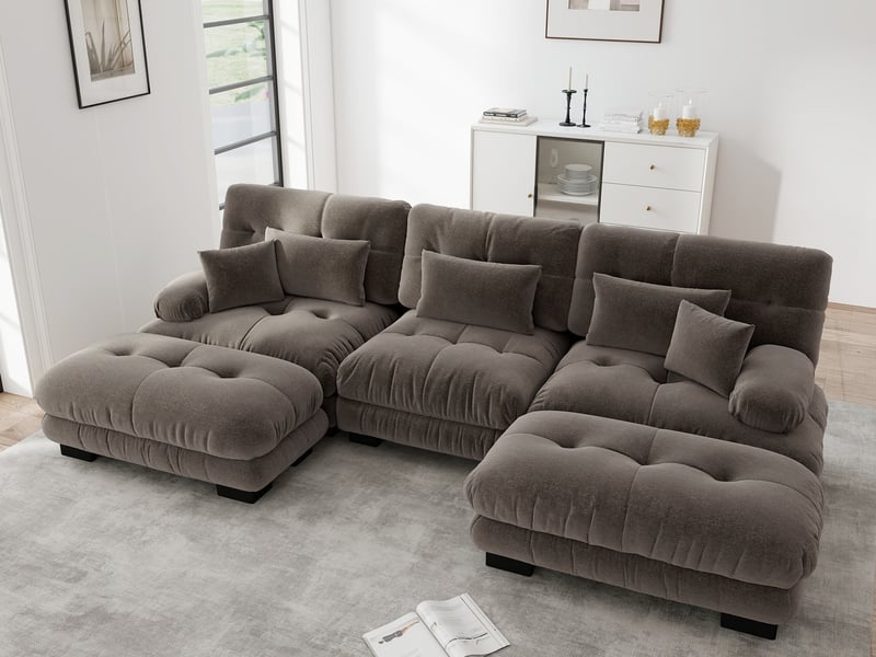  Canapé modulable en u avec ottomane en tissu marron  - Conforama B