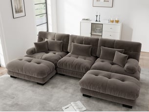 Canapé modulable en u avec ottomane en tissu marron