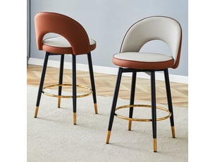 Lot de 2 tabourets de bar 44x47.4x92cm – pivotants à 360° avec dossier ajouré et repose-pieds – similicuir pu - gris clair et marron