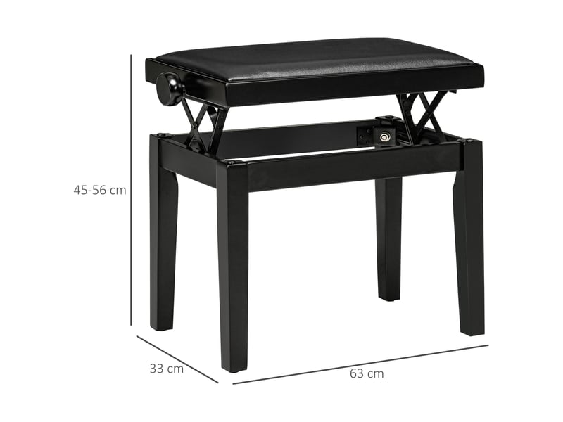 Tabouret de piano banc de piano réglable en hauteur avec coussin en cuir, simili cuir, bois d'hévéa, noir, 63 x 33 x 45-56 cm, idéal pour les F12-009V00BK - Conforama A