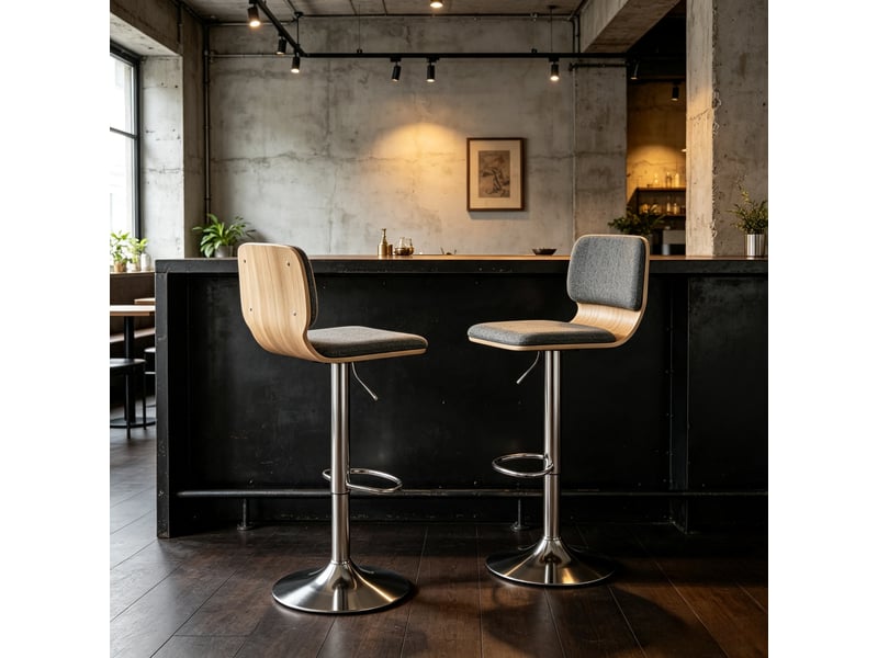  Lot de 2 tabourets de bar, chaises de bar rotatives à 360° et réglables en hauteur avec dossier et repose-pieds (uniquement avec 2 chaises de bar) 83A-433V00GY - Conforama B