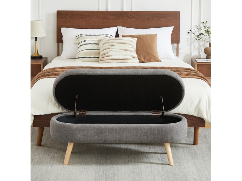 Banc de rangement 110 x 40 x 42 cm gris en chenille, coffre ventilé pour livres, plaids et jouets  - Conforama B