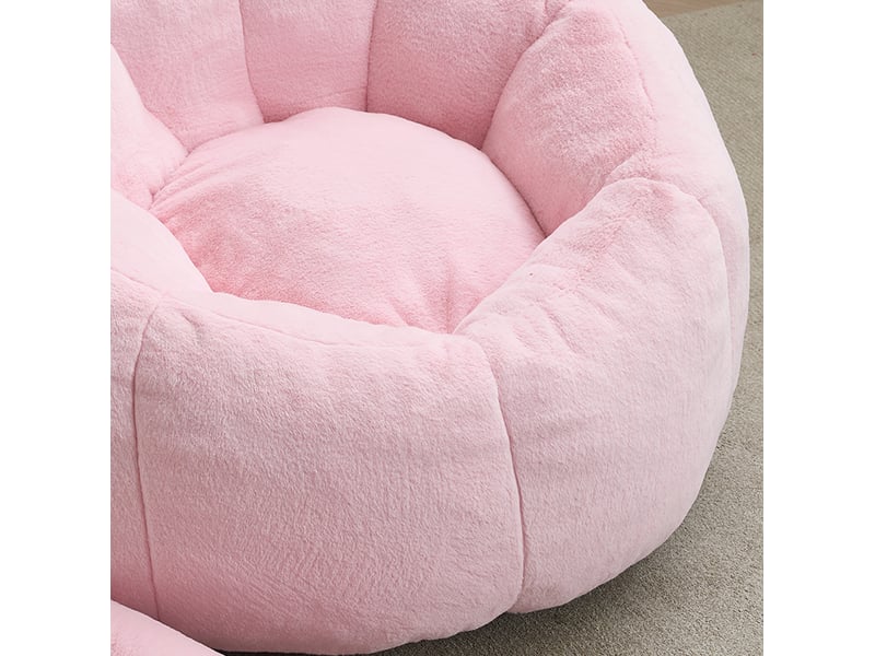  Fauteuil poire adulte forme chat 112x112x77 cm, confort moelleux, revêtement velouté rose, sans installation  - Conforama E