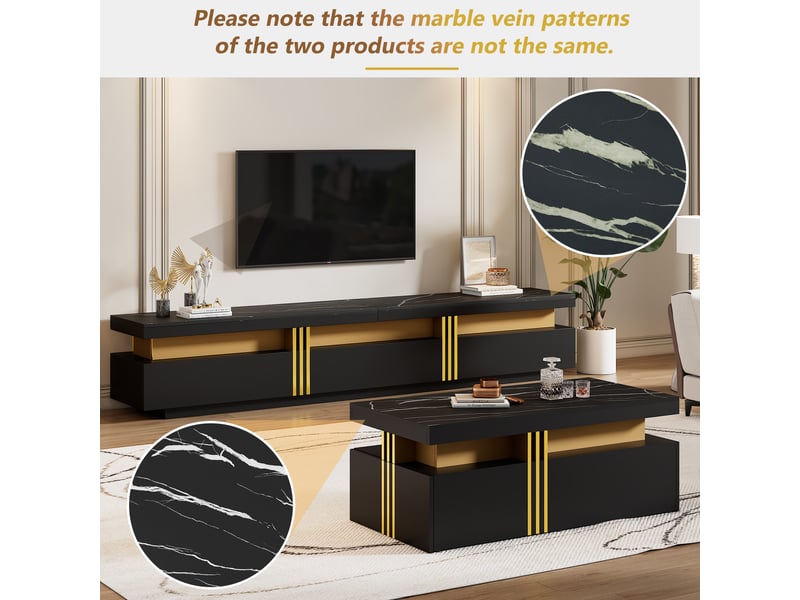  Ensemble meuble tv et table basse noir effet marbre  - Conforama D