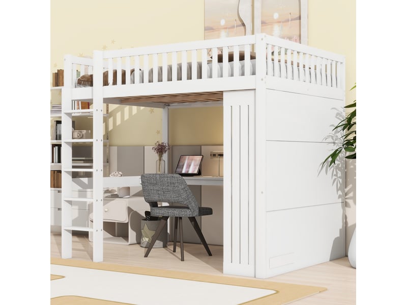  Lit mezzanine enfant 140x200 cm avec bureau, armoire et 3 tiroirs blanc  - Conforama D