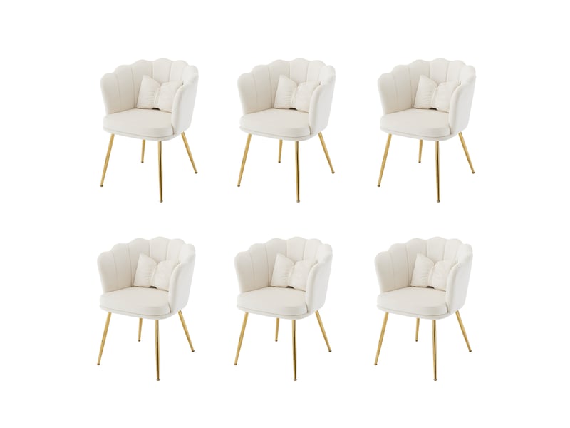 Chaise de salle à manger - lot de 6 avec accoudoirs, coussin papillon et dossier pétales en velours - beige  - Conforama A