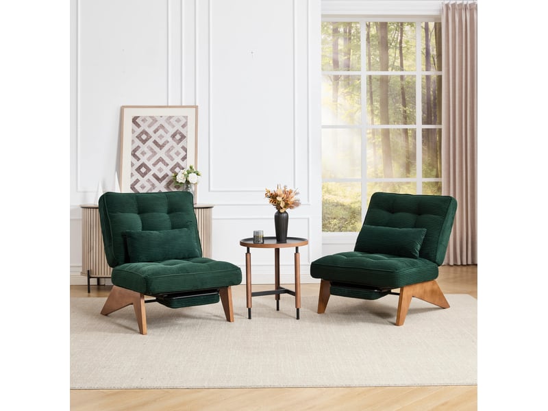  Fauteuil relax inclinable 127x73x90 cm, canapé 1 place avec coussin lombaire, repose-pieds, en tissu côtelé vert émeraude  - Conforama E
