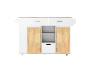 Îlot de cuisine mobile plateau rabattable 3 tiroirs blanc 120x71x90 cm