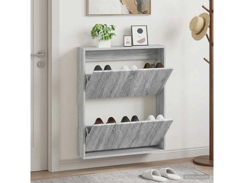  Meuble à chaussures mural, armoire à chaussures delft 71x17x86 cm sonoma gris  - Conforama B