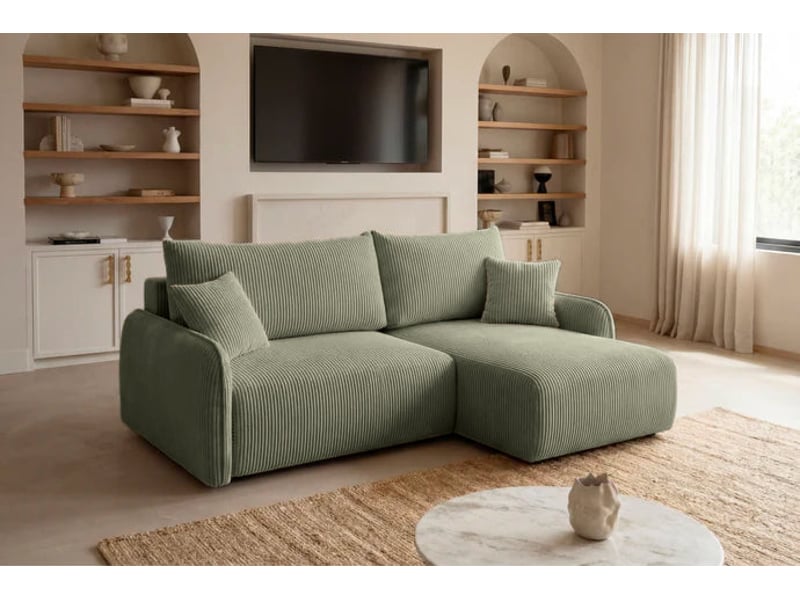  Sacha - canapé d'angle convertible petit velours côtelé 3 places vert  - Conforama B