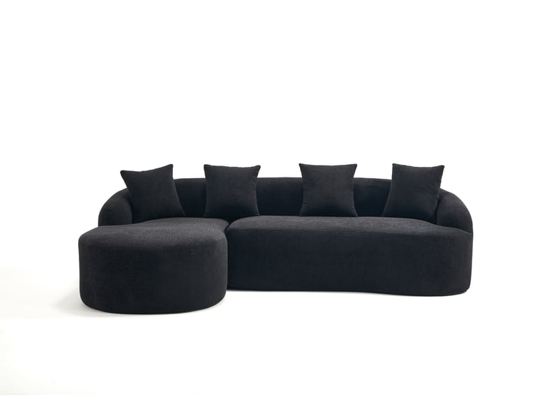  Canapé d'angle modulable avec méridienne gauche en l, chenille noire, sans montage, design courbé  - Conforama A