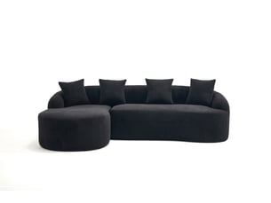 Canapé d'angle modulable avec méridienne gauche en l, chenille noire, sans montage, design courbé