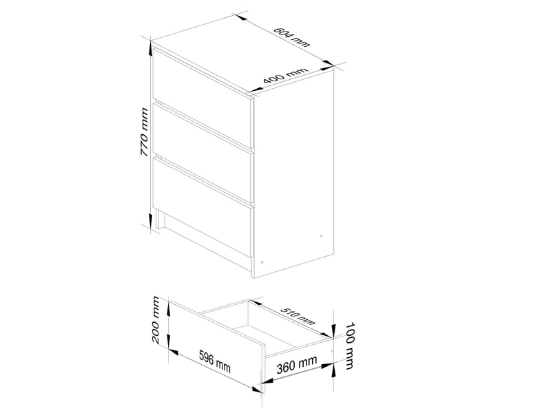 Commode k60 cachemire 60 cm 3 tiroirs 60x40x77 cm Commode K60 - Conforama C