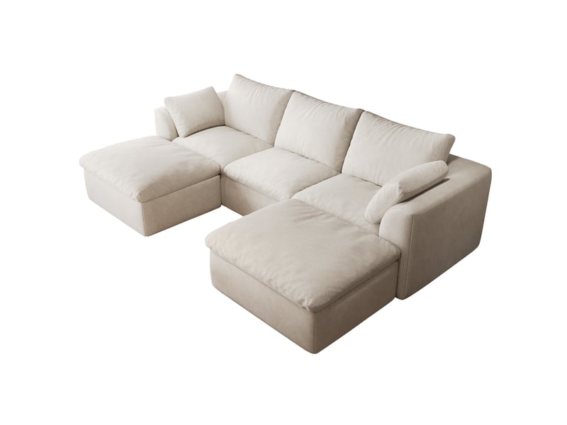  Canapé panoramique en u 5 places en tissu lin blanc beige, 245x155x83 cm  - Conforama A