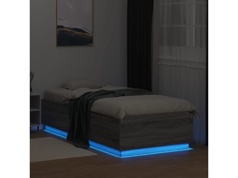  Lit simple- lit adulte -  cadre de lit avec led sans matelas sonoma gris 100x200 cm  - Conforama C