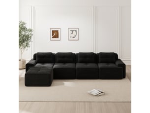Canapé modulable cloud l 4 places velours côtelé noir, assise profonde sans montage
