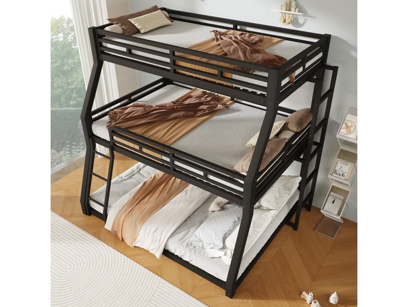  Lit superposé triple 90x200, 120x200 et 140x200 cm en métal noir  - Conforama E