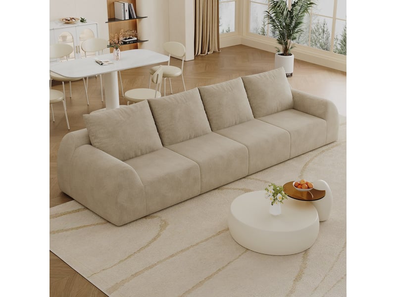  Canapé compressé 4 places, 324 x 95 x 85 cm, mousse haute élasticité, sans montage, tissu chenille, kaki  - Conforama B