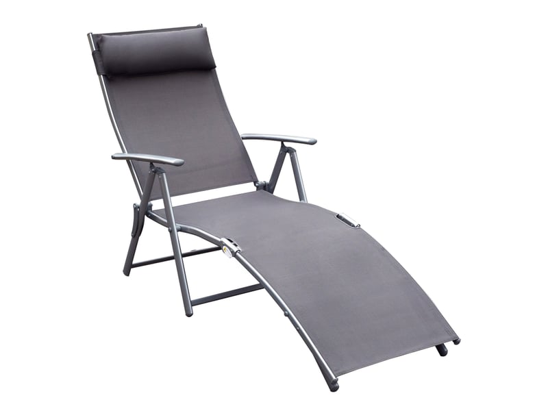 Bain de soleil pliant 180x63,5 cm – gris – dossier réglable 7 positions, coussin et structure métal - Conforama A