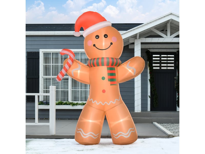  Bonhomme en pain d'épice autogonflant, avec souffleur, décoration de noël de 2,4 m avec lumières led  - Conforama D