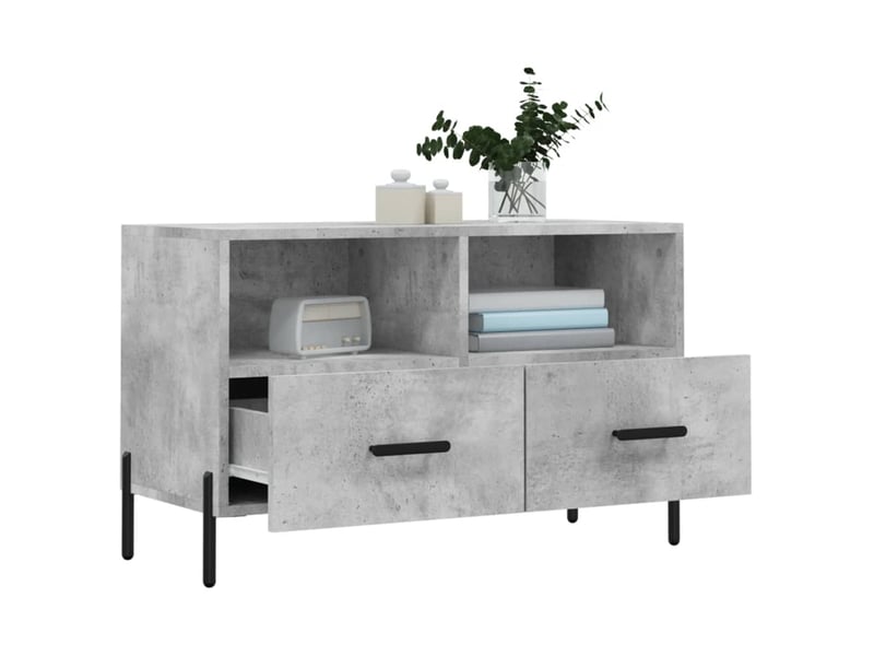  Meuble tv - banc tv - meuble de rangement gris béton 80x36x50 cm bois d'ingénierie  - Conforama D