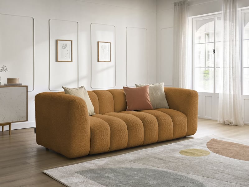  Bobochic canapé droit fixe 3 places talia tissu bouclette jaune TALIA - Conforama B