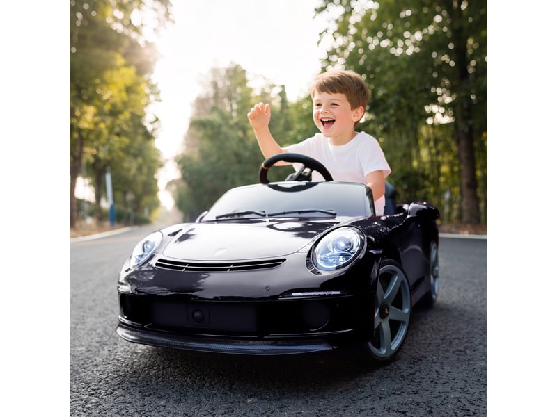 Voiture électrique pour enfants de 3 à 5 ans, télécommandée, avec musique, klaxon, port usb et ceinture de sécurité, noire. - Conforama C