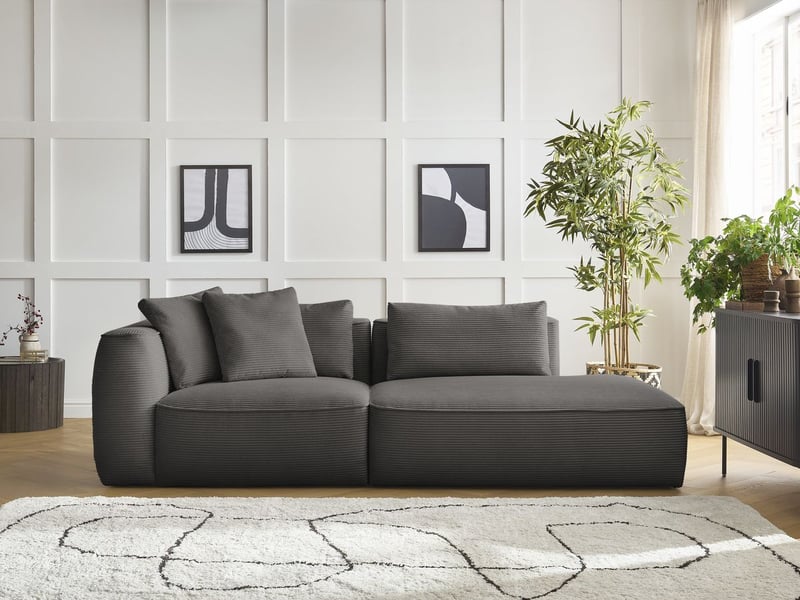  Bobochic canapé droit fixe 3 places leopold velours côtelé taupe  accoudoir gauche LEOPOLD - Conforama C