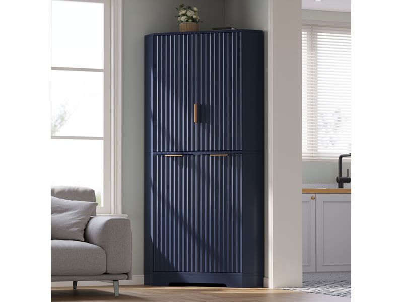  Armoire d'angle 60x60x172 cm 4 portes tablettes réglables mdf bleue  - Conforama C