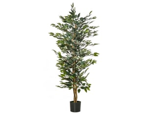Ficus artificiel 150 cm – vert – 1008 feuilles réalistes avec pot noir inclus, usage intérieur et extérieur