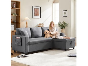 Canapé d'angle réversible convertible <strong>MODENVIE</strong> <strong></strong> 3 places Polyester gris avec coffre de rangement
