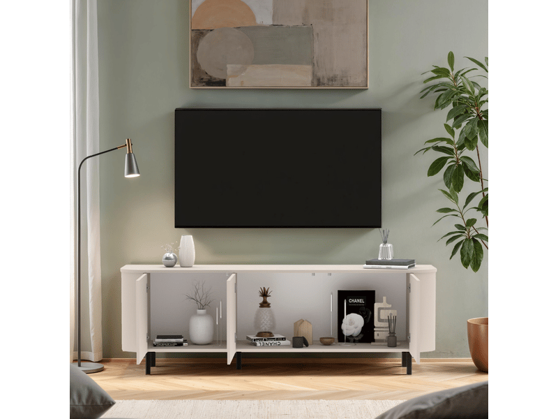 Meuble tv 3 portes, bords arrondis cashmere l180,2 cm - bora  - Conforama E