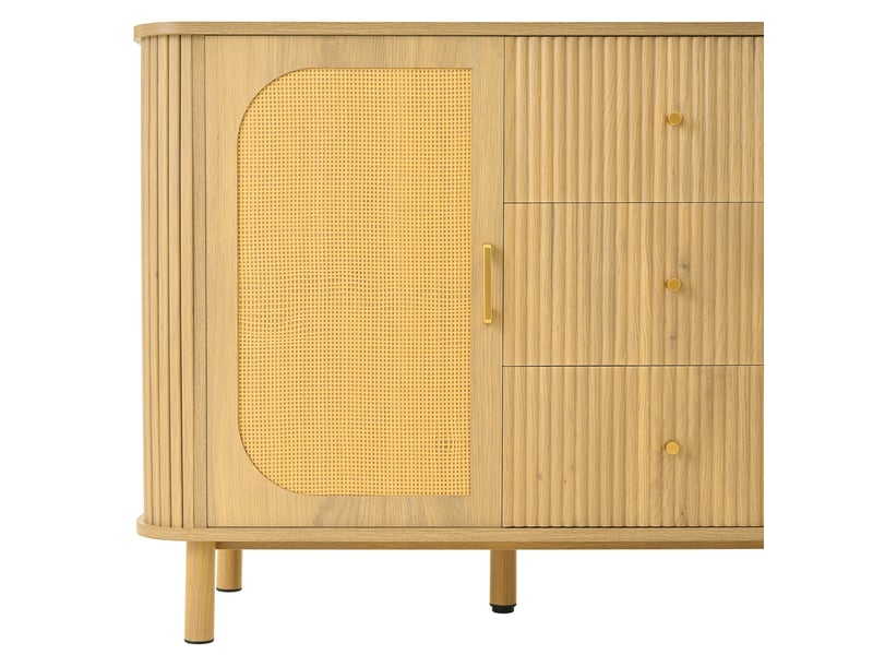  Buffet naturel, rangement, gestion des câbles, rotin, design moderne, angles arrondis - mdf et métal et bois - 140x40x80cm  - Conforama B