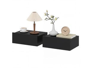 Ensemble de 2 tables de chevet murales flottantes avec 1 tiroir pour chambre, 40 x 30 x 15 cm, noires