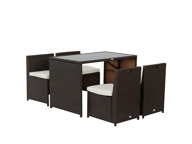  Outsunny ensemble salon de jardin encastrable 4 chaises monoblocs avec coussins déhoussables et table résine tressée  - Conforama A
