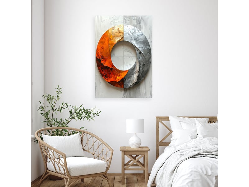  Toile imprimée, abstraction géométrique avec des cercles orange et gris 40x60 1334479702 - Conforama B