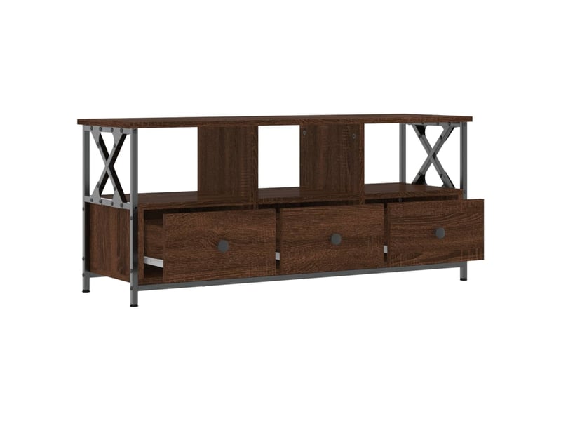  Meuble tv - banc tv - meuble de rangement chêne marron 102x33x45 cm bois d'ingénierie et fer  - Conforama D
