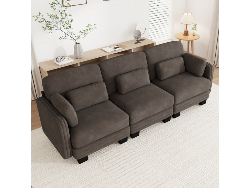 Canapé modulable - 3 places - coussins d'accoudoirs - tissu chenille - mobilier de salon - configuration flexible - brun CozyNest - Conforama C