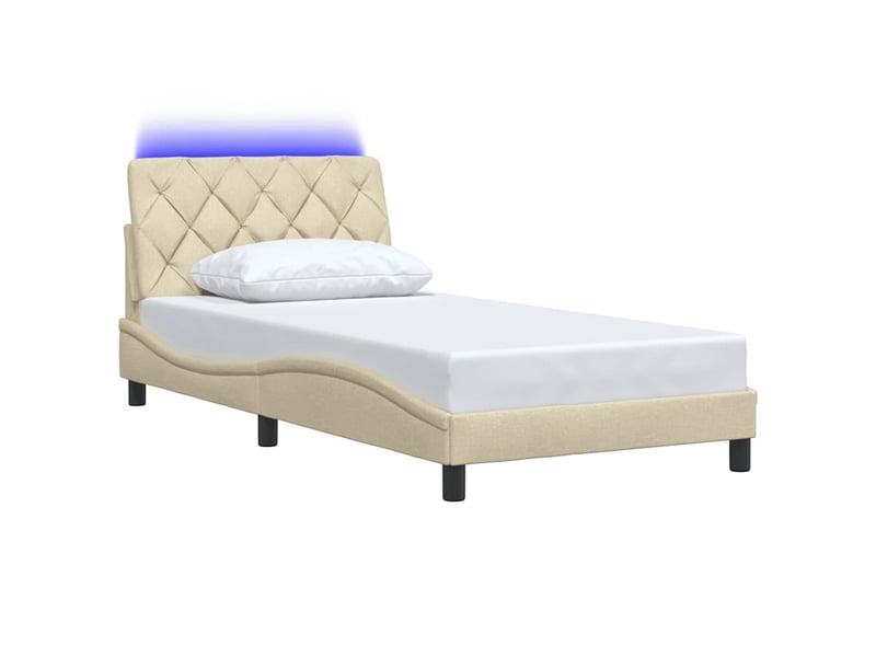 Lit simple- lit adulte - cadre de lit avec led sans matelas crème 100x200 cm tissu - Conforama B