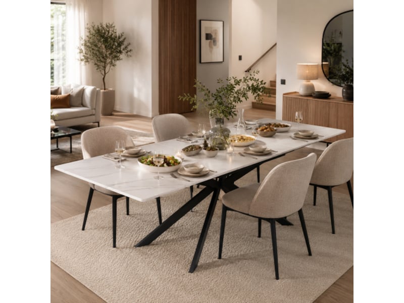  Table extensible automatique 150-180 x 70 x 76 cm avec effet marbre et structure croisée  - Conforama W