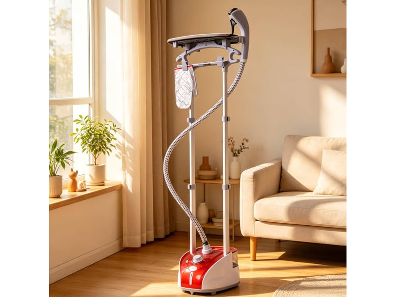  Défroisseur vapeur vertical 35 x 25 x 118,5 cm rouge en abs et pp, avec planche à repasser intégrée  - Conforama B