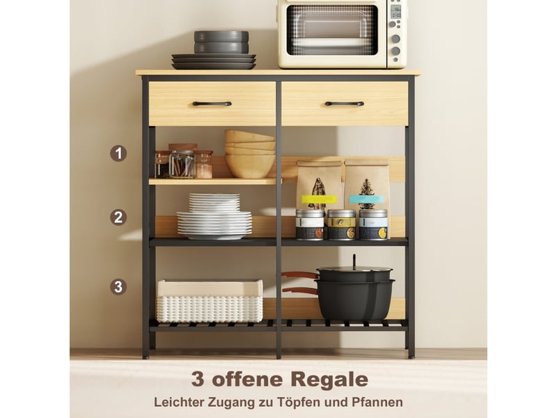  Buffet bois naturel 90x40x91 cm – 2 tiroirs, 3 étagères ouvertes – rangement cuisine et séjour  - Conforama D