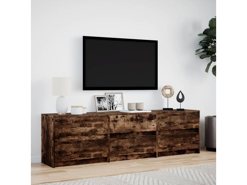  Meuble tv - banc tv - meuble de rangement avec led chêne fumé 180x34x50 cm bois d'ingénierie  - Conforama C