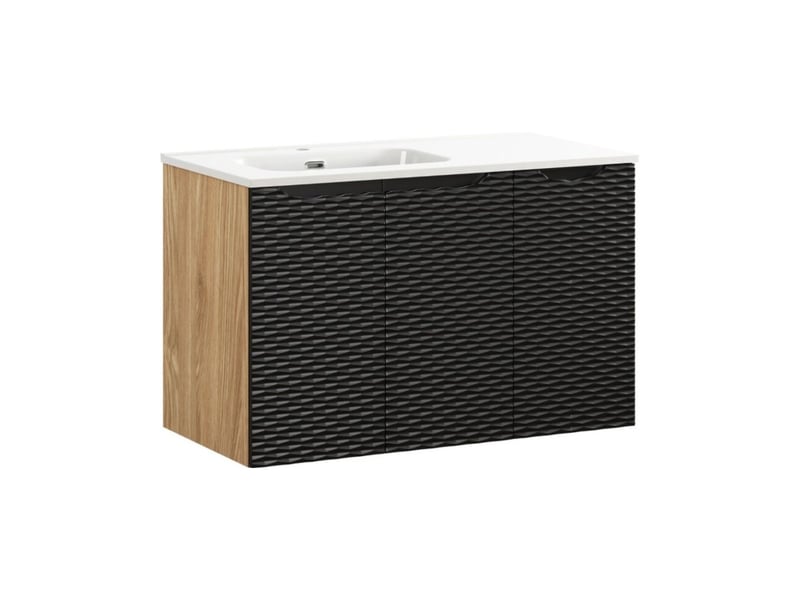 Ensemble de salle de bain yoka noir : meubles sous vasque à placard 90cm + vasque à encastrer - Conforama A