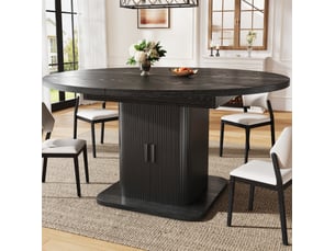 Table à manger ovale extensible 110-149,8x110x75 cm avec rangement noir mat