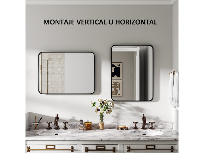 Miroir de salle de bain rectangulaire avec cadre en métal, miroir décoratif pour chambre, salle à manger ou entrée, 60 x 80 cm, noir - Conforama E